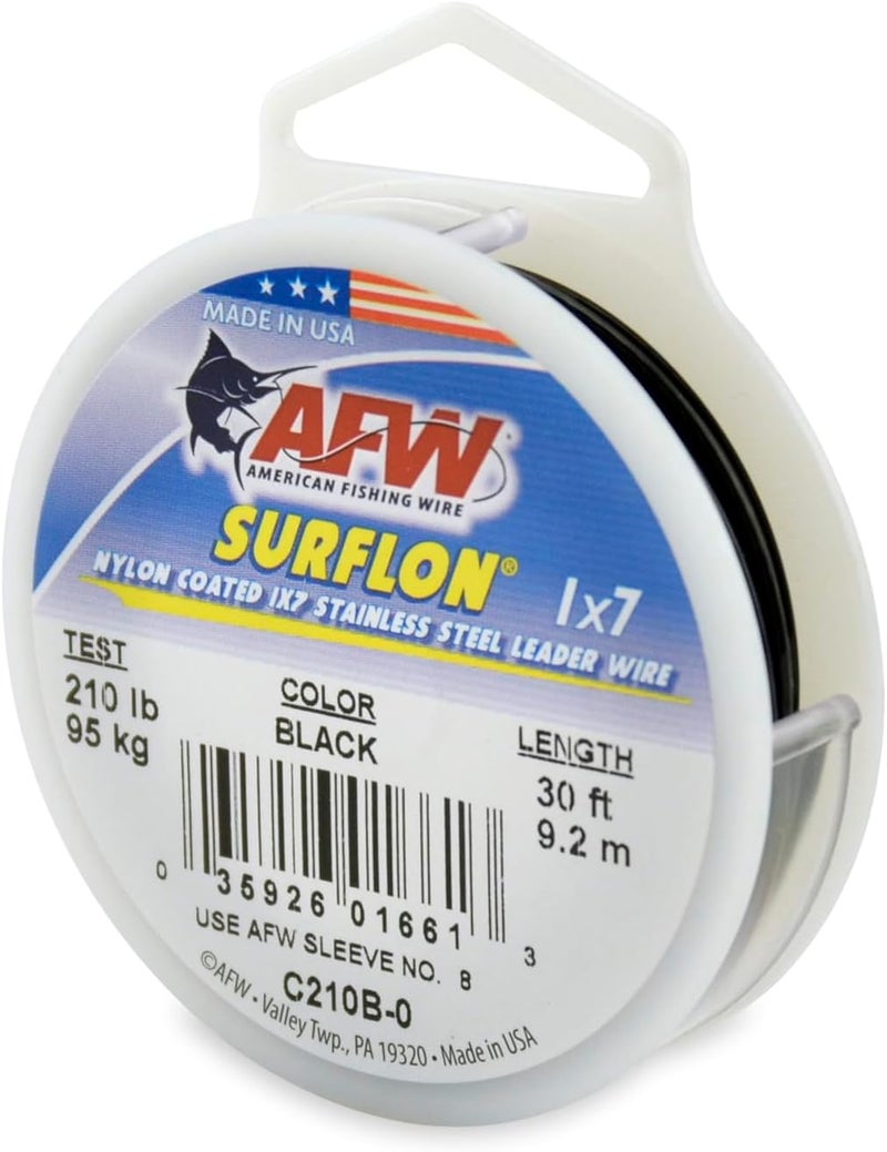 AFW American Fishing Wire Surflon Nylon Coated 1x7 Stainless Steel Leader Wire - Fishing Leader Line for Saltwater, 10lb Test - 250lb Test in Bright, Black, Camo in 30ft, 100ft, 300ft and 1,000ft Lengths - Image 1